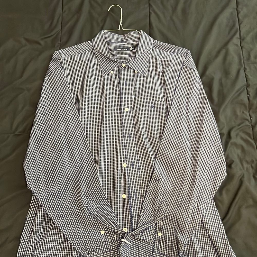 Nautica: Black/Blue Long-sleeve Plaid Dress Shirt